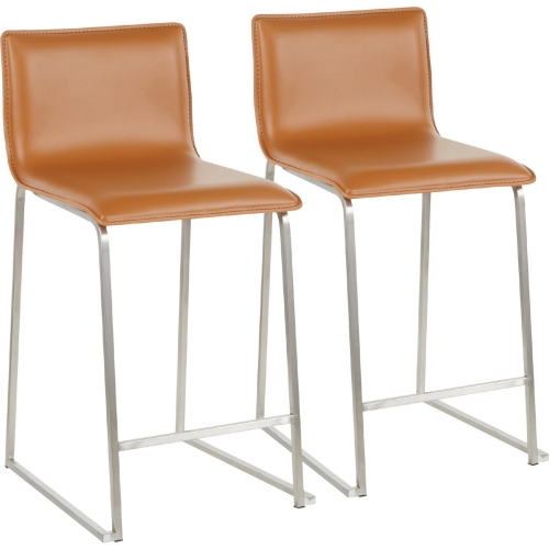 Mara 26" Counter Stool in Camel Leatherette & Brushed Stainless (Set of 2)